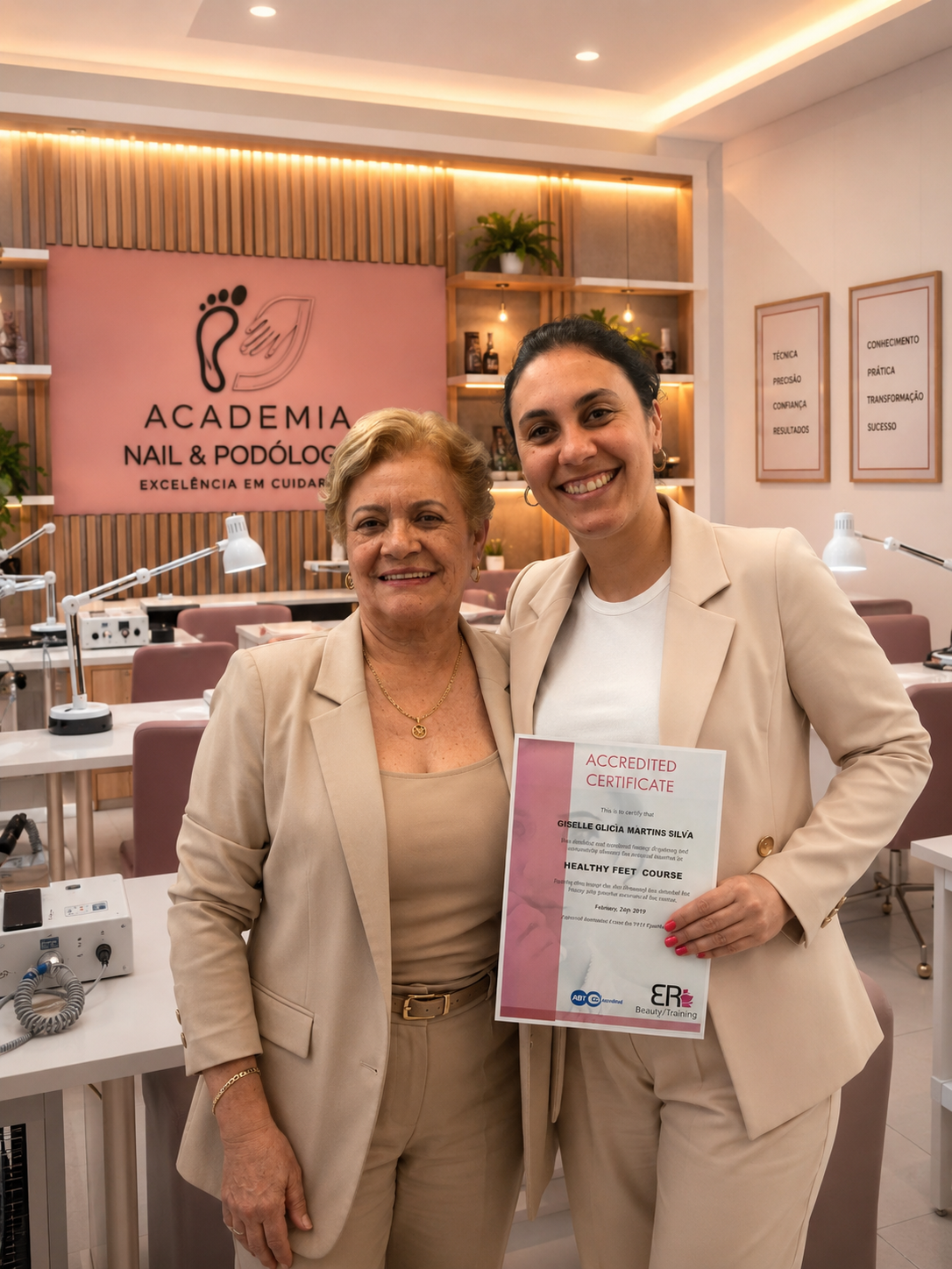 Giselle Glicia com o certificado do curso de aperfeiçoamento realizado em Londres